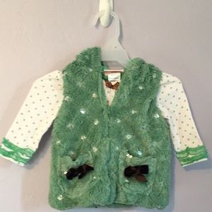 Girls little lass green vest & long sleeve set